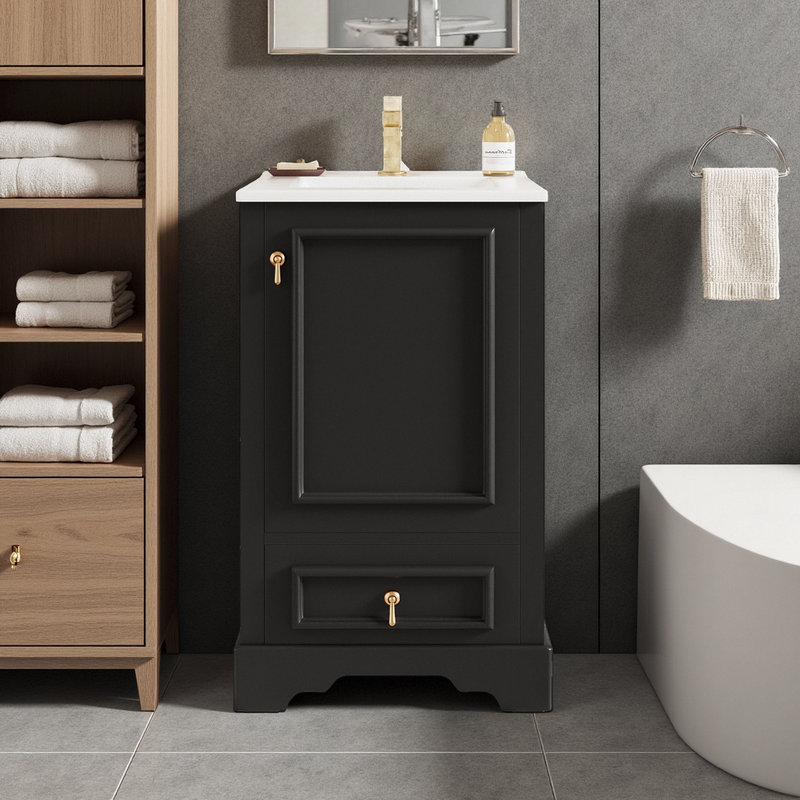 Meuble-lavabo compact 20 po avec rangement intelligent, Noir