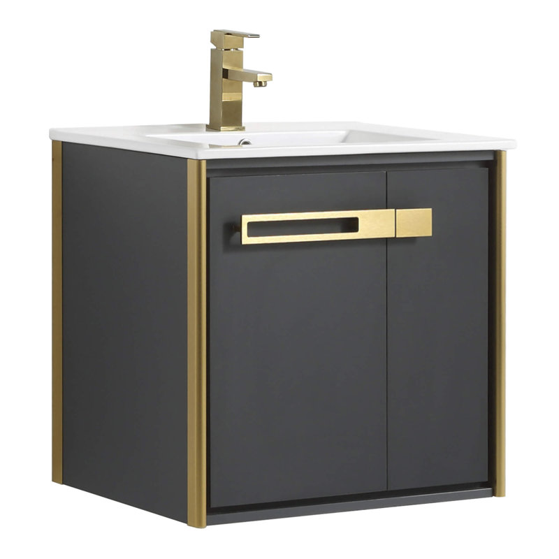 Meuble-lavabo simple l 24 po x P 18,31 po x H 23,25 po, Laiton satiné, Gris Onix