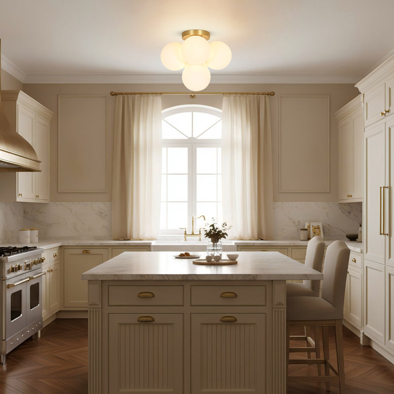 15" 5-Light Modern Transitional Flush Mount with Globe Shades for Kitchen Living Room