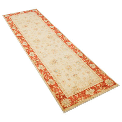 Jylene Hand Woven Beige Runner Floral Oriental 100% Wool