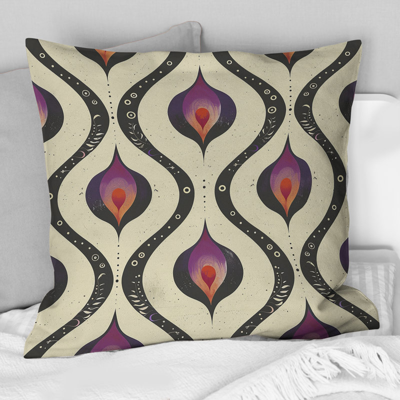 Coussin rose et noir quadrilobe Elegance - Mid-Century, H 16 po x l 16 po