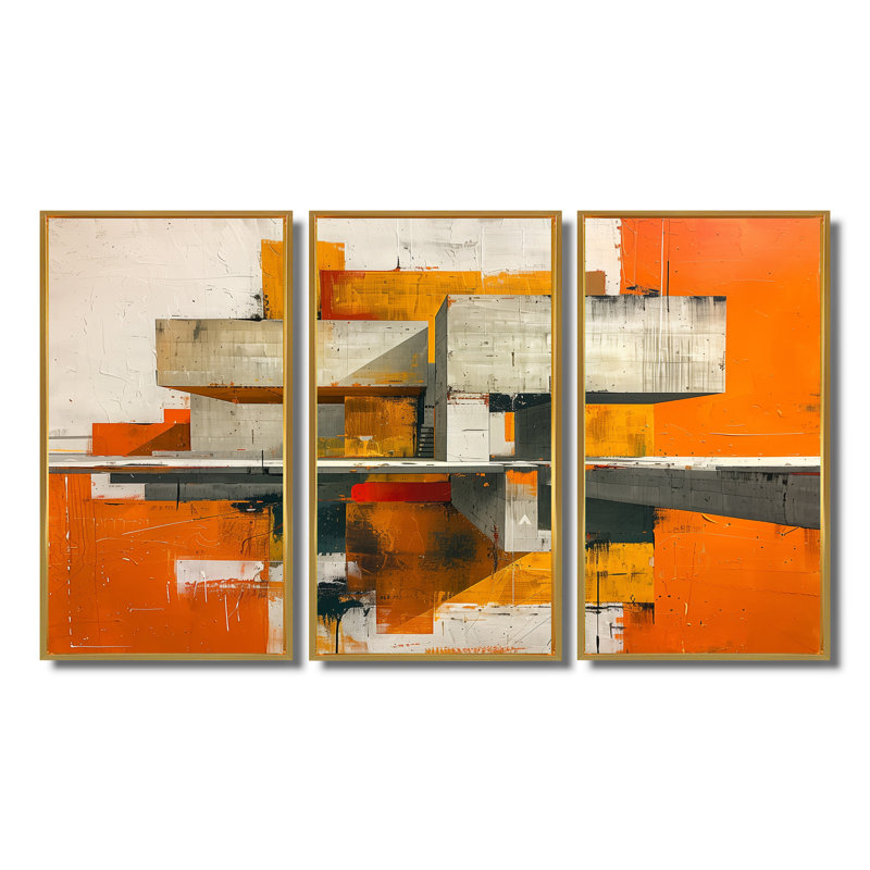 Concettino - Ensemble de décoration murale à imprimé abstrait, Cadre flottant doré, H 40 po x l 60 po