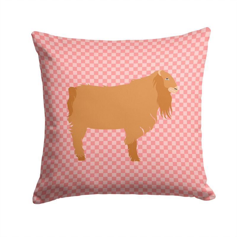 Coussin décoratif d’extérieur à la chèvre american lamancha, 14 po x 14 po, Rose