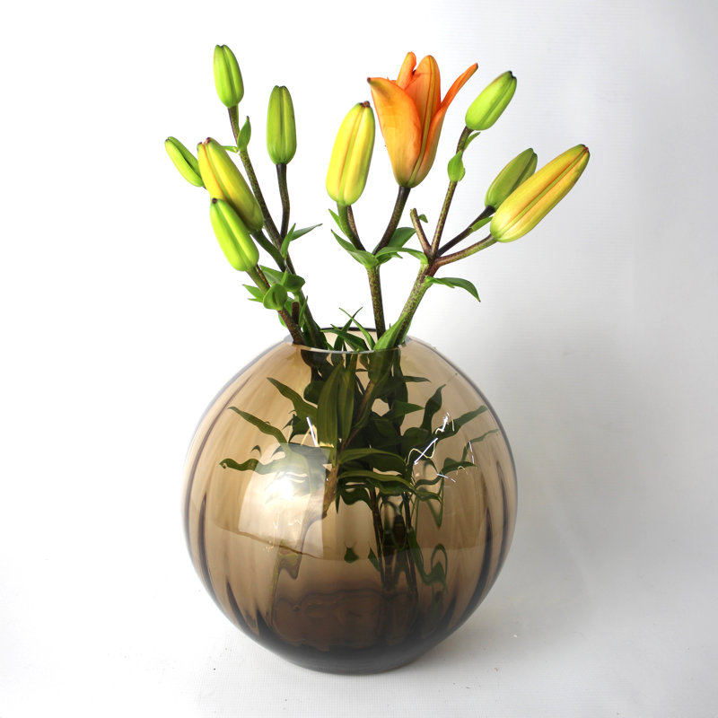Damaiya Handmade Glass Table Vase, Brown / White / Pink