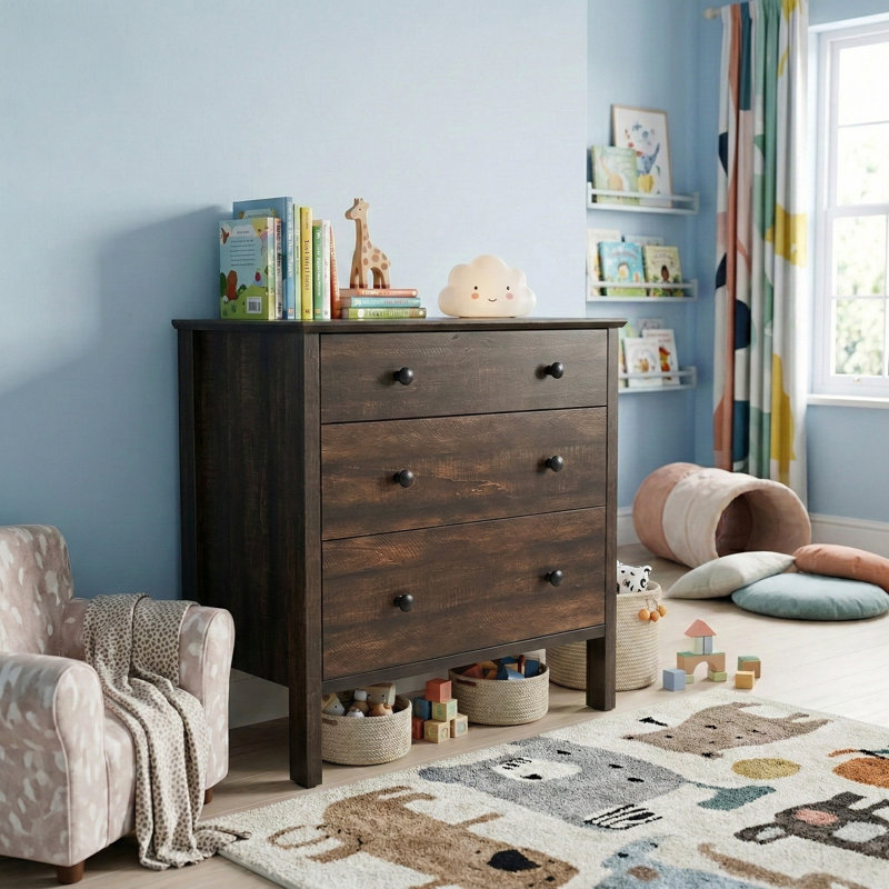 3 Drawer Chest, Rustic Brown
