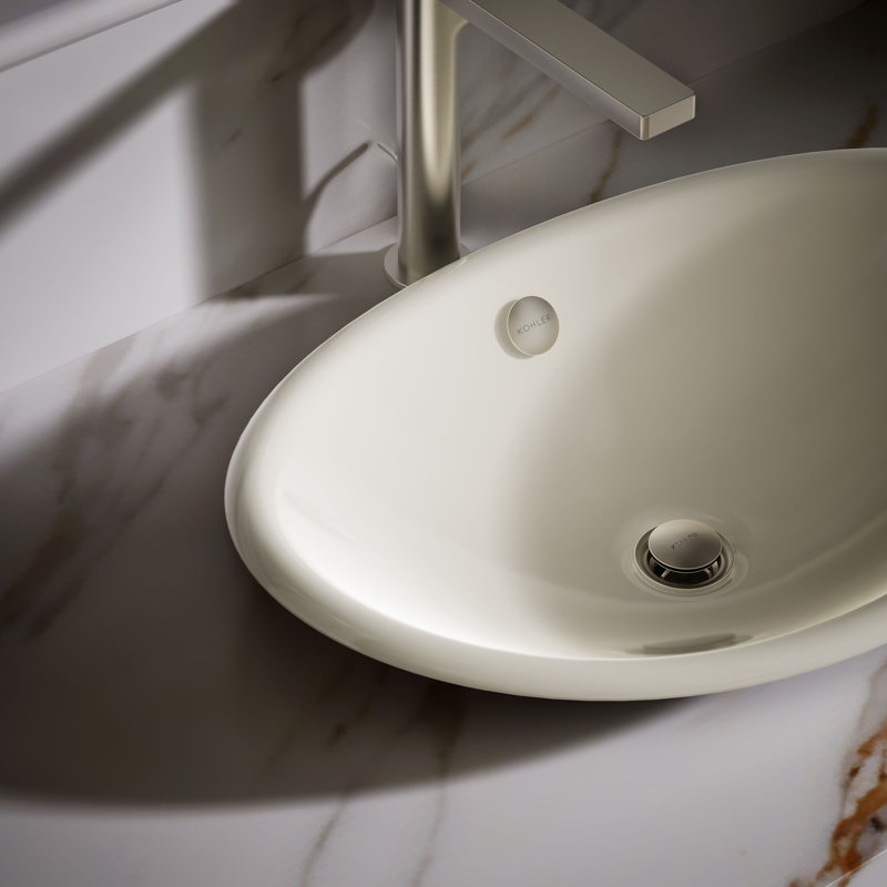 Iron Plains Metal Oval Vessel Bathroom Sink with Overflow, Biscuit