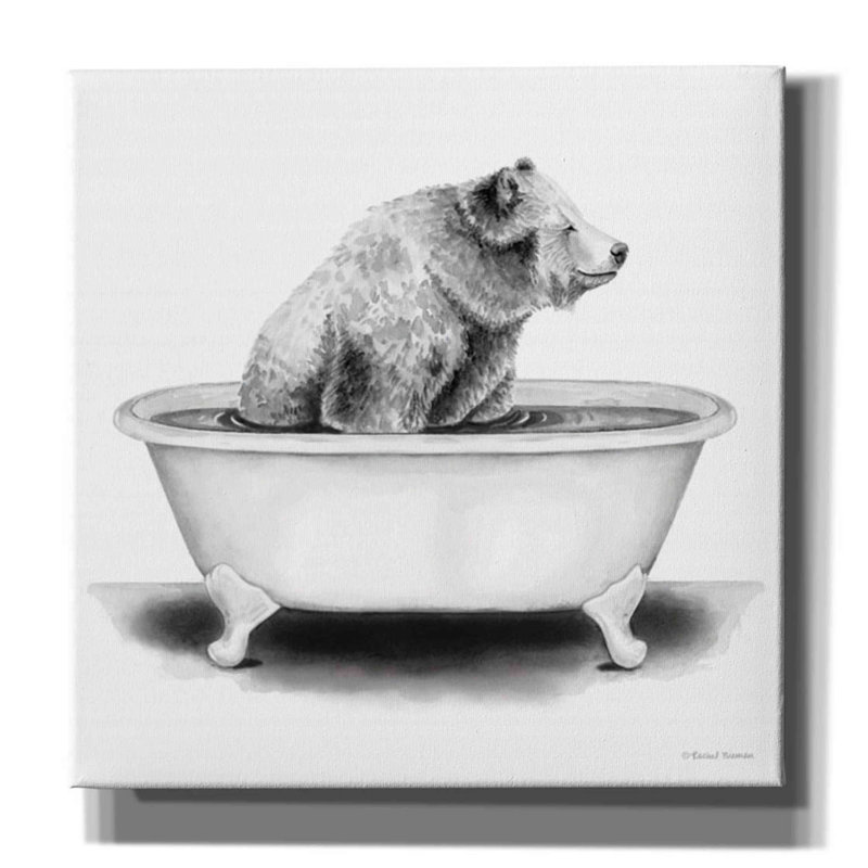 «Bear in Tub» par Rachel Nieman, art mural sur toile, H 37 po x l 37 po x P 1,5 po