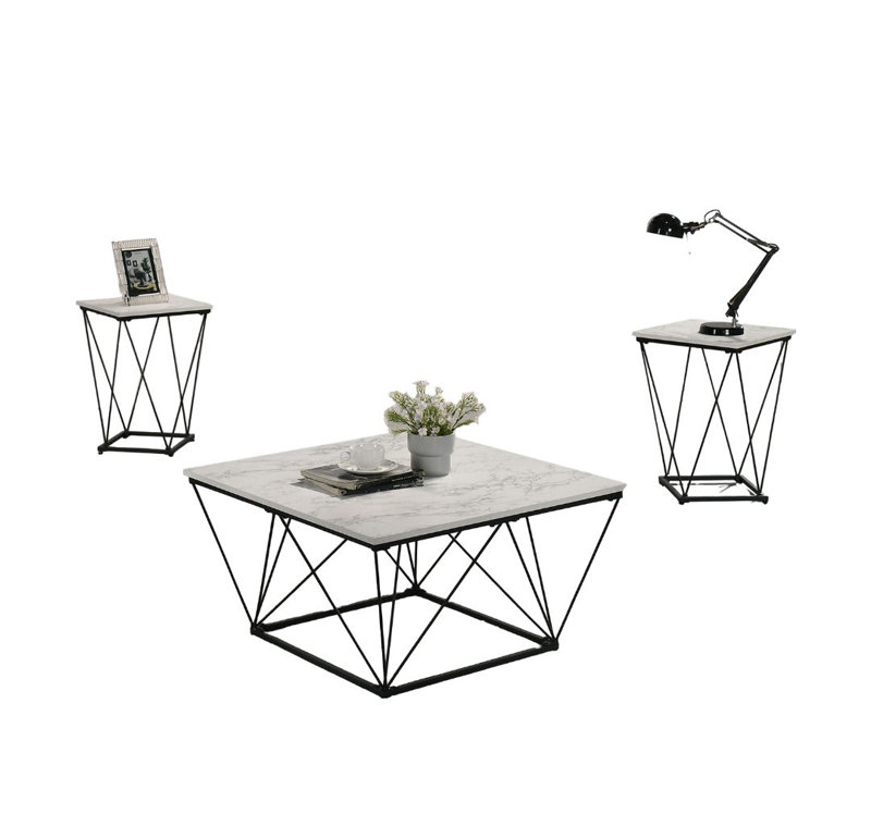 Ensemble de tables 3 pièces de style contemporain à finition blanche 1 table basse 2 tables de bout 2 pièces