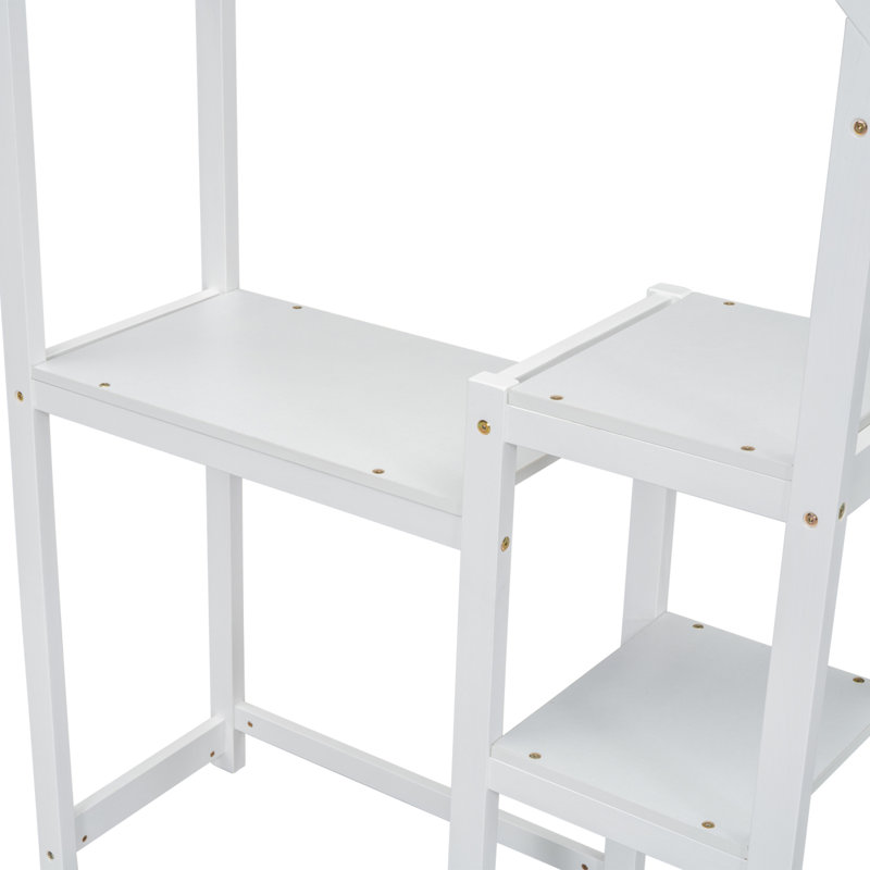 Bureau en bois en forme de maison, table d'étude pour enfants, bibliothèque et rangement pour jouets, Blanc