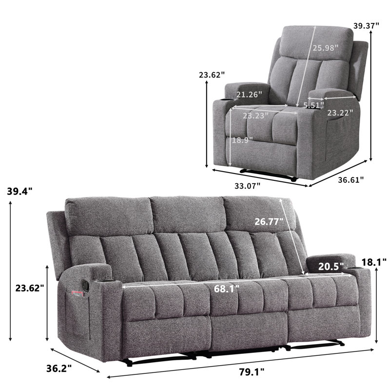 Skillern 3-Piece Microsuede Reclining Sofa Set Hokku Designs Upholstery Color: Light Gray