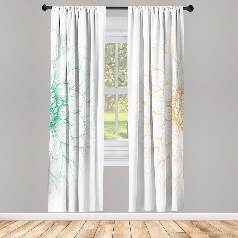 Microfiber Floral Semi-Sheer Rod Pocket Curtain Panels, 28" W x 95" L, Turquoise/Orange