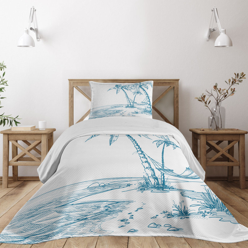 King White Microfiber Quilted Bedspread Set with Palm Tree Design