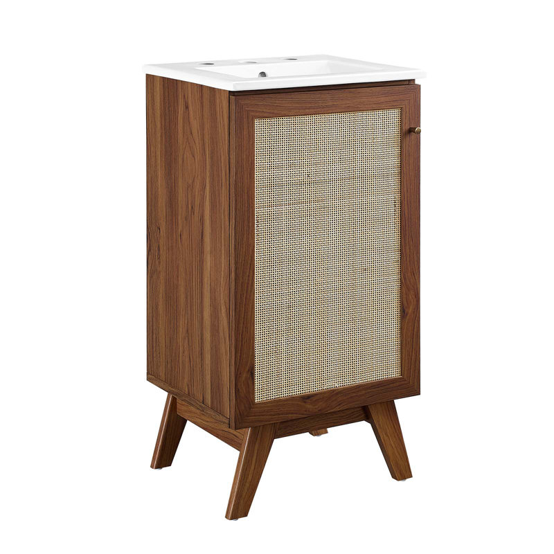 Meuble-lavabo sur pied simple 17,5 po avec plateau en bois manufacturé Modway Soma, Blanc, Noyer