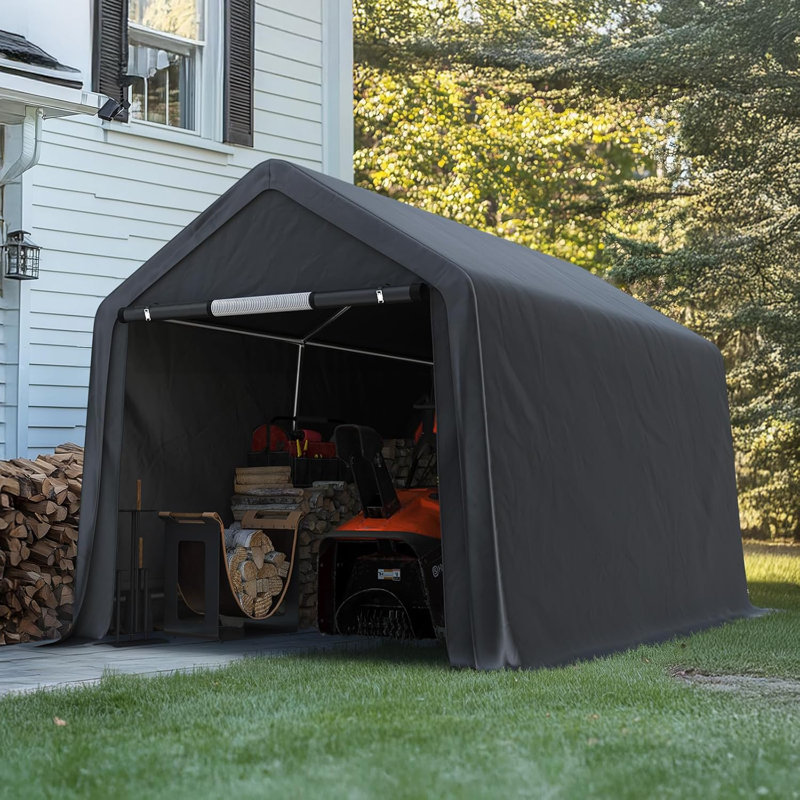 ADVANCE OUTDOOR 7x12 ft Outdoor Storage Shelter Shed with 2 Detachable Roll-up Doors & 2 Vents, Anti-Snow Portable Peak Roof Carport Garage Kit Canopy Tent Gray