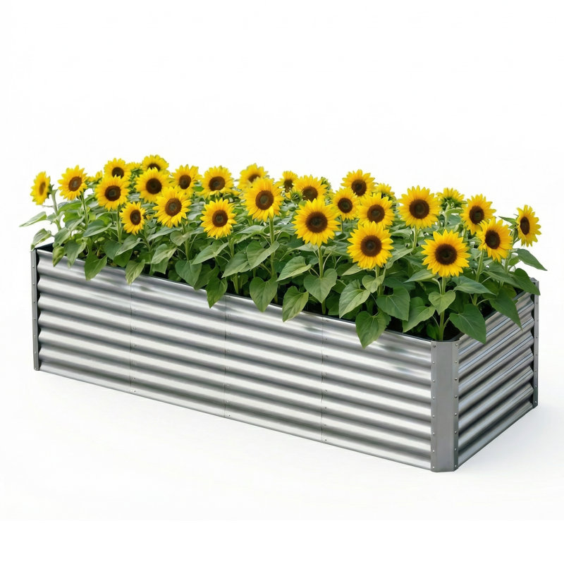 Outdoor Metal Raised Garden Bed, Rectangular Planter Box For Herbs, Flowers, And Deep Root Vegetables - Silver,8×2×2 Ft