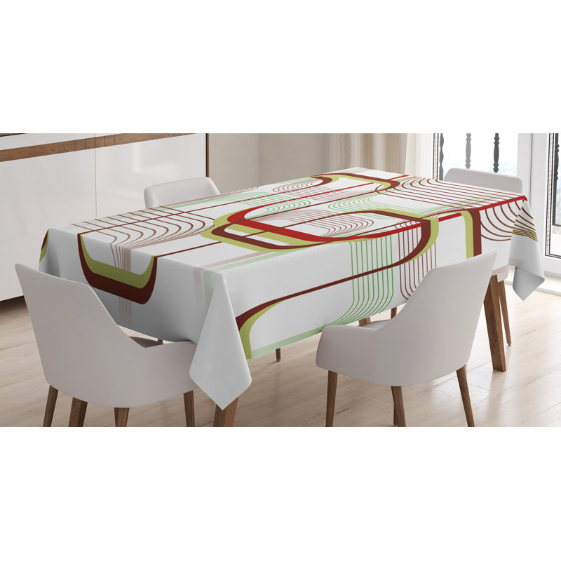 Wavy Lines with Abstract Shapes Art Image Tablecloth