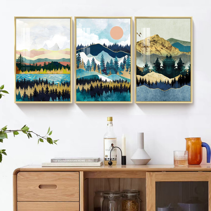 Nature - Ensemble de 3 reproductions d'art sur toile encadrées, L 37 po x H 17 po, Encadrement doré