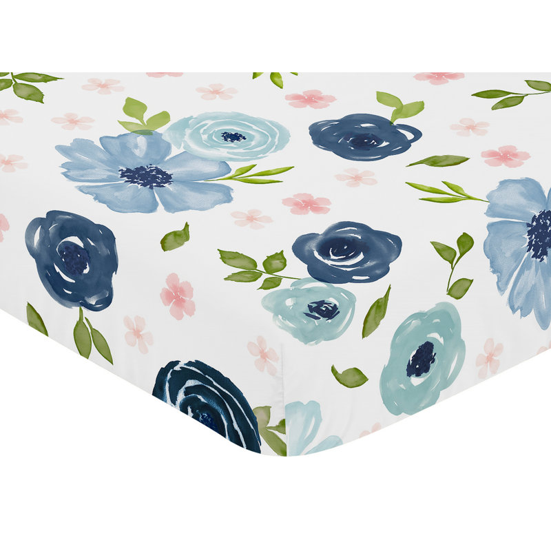 Drap-housse pour lit de bébé aquarelle, Bleu / Rose / Vert