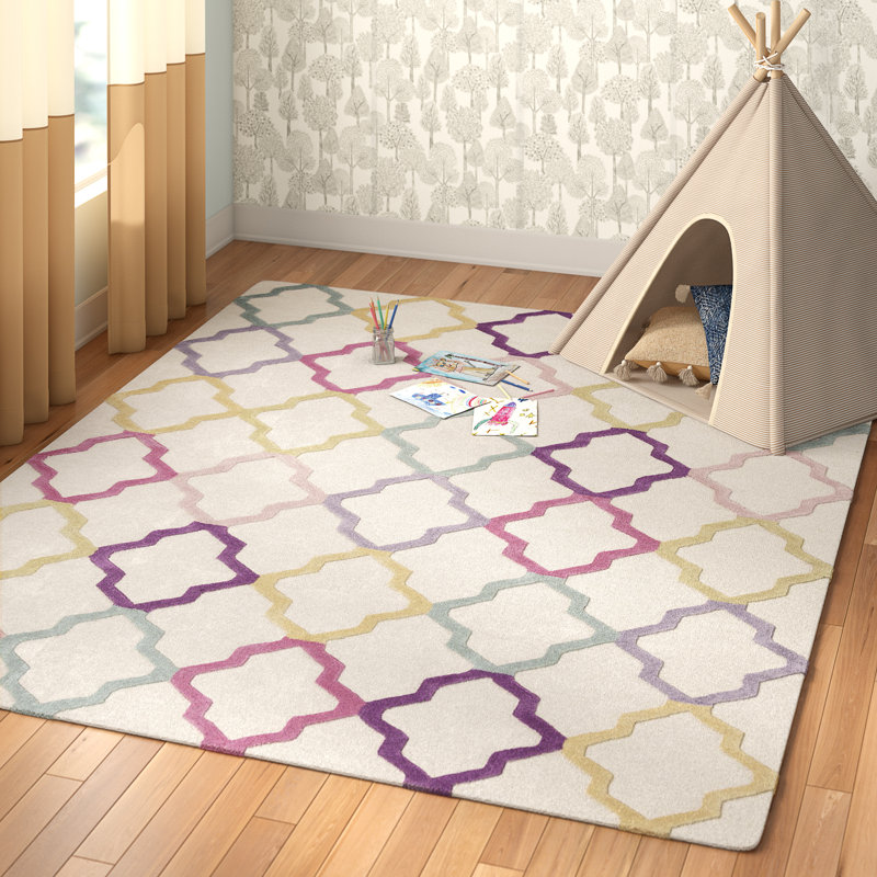 Tapis en laine indienne touffeté à la main pour enfants Thomaston, Rectangle de 10 pi x 14 pi
