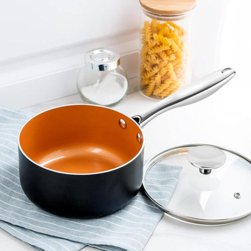 Ensemble de casseroles à sauce, ensemble de casseroles antiadhésives de 3, casseroles en céramique avec couvercle, ensemble de casseroles de 1 pte et 2 pintes et 3 pintes, casserole en cuivre avec couvercle