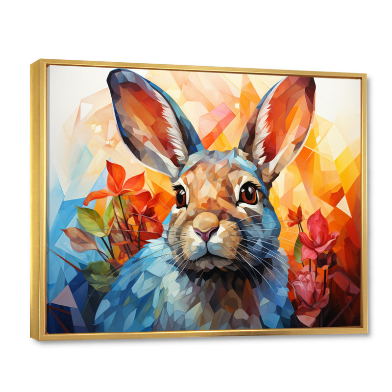 Lapin énergique trémie géométrique II - impression, H 30 po x l 40 po x P 1,5 po, Cadre flottant doré
