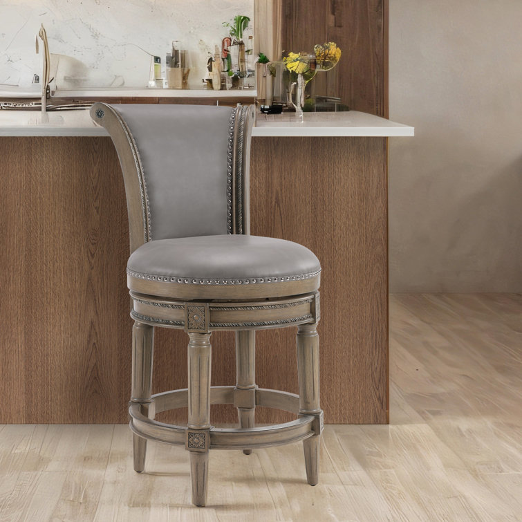 Classic Upholstered 26"-30" Bar Stools With Wooden Frame And Nailhead Trim
