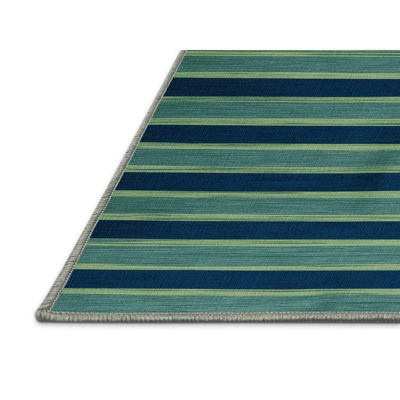 Tapis vert à rayures horizontales lavable à la machine, Rectangulaire 2 pi x 3 pi