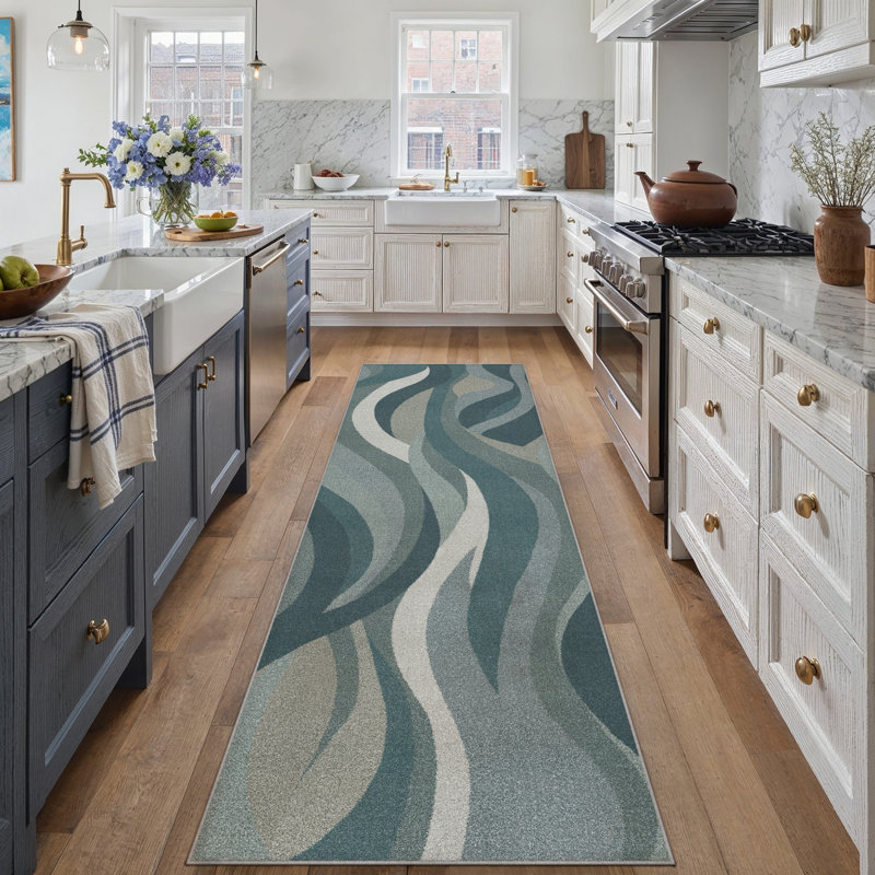 Astrum Machine Washable Abstract Art Area Rug, Runner 2' x 8', Blue