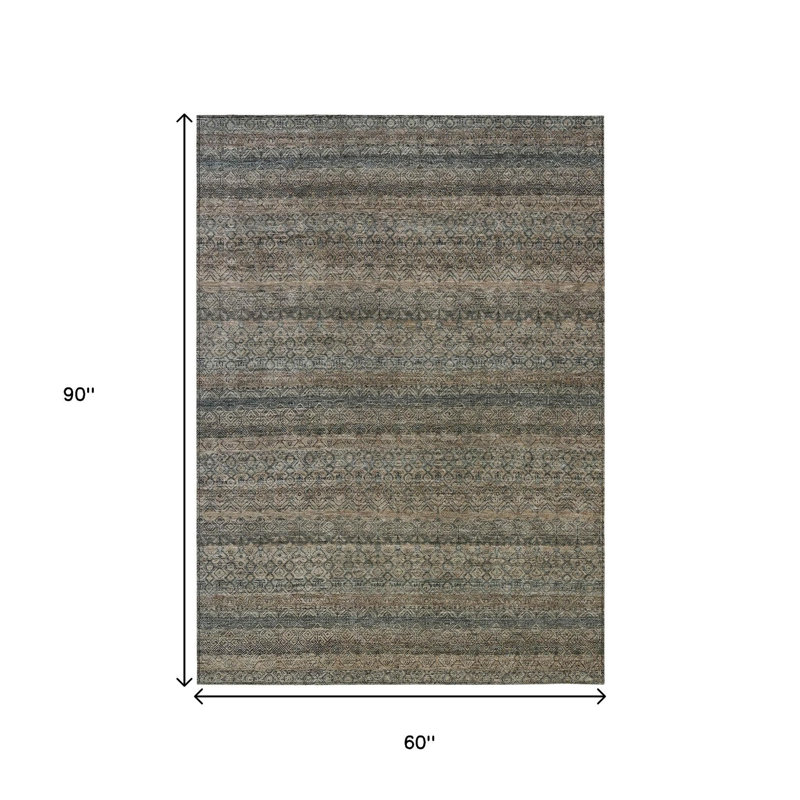 Tapis extérieur lavable rayé chocolat et gris 5 pi x 8 pi, Rectangle 5 pi x 8 pi