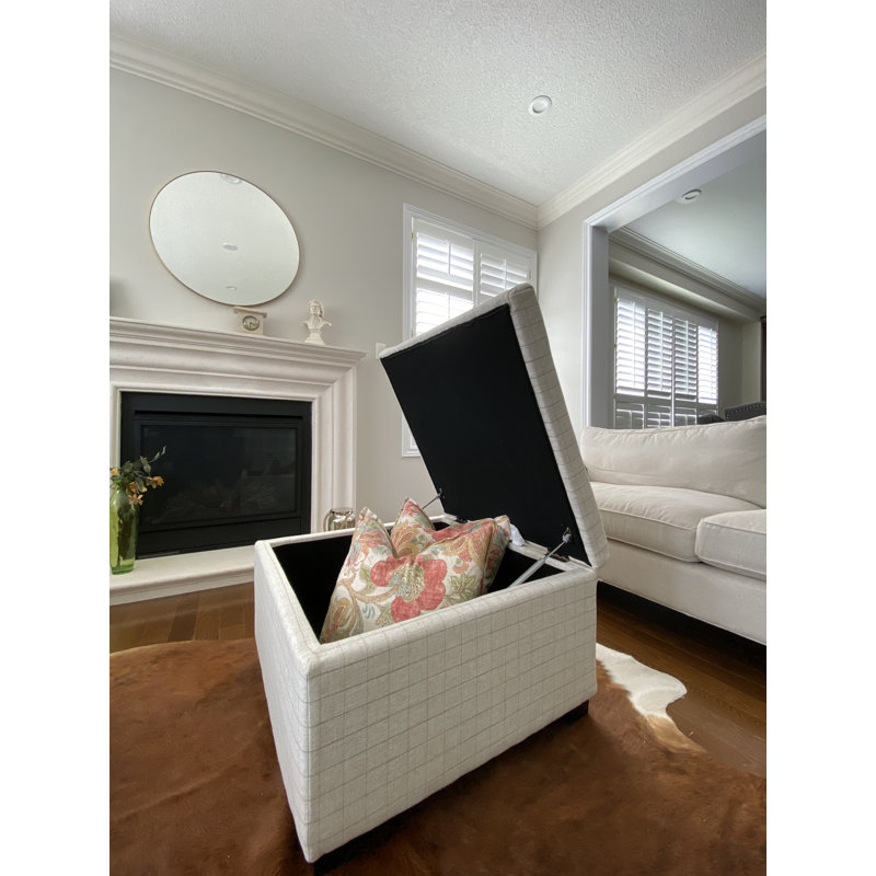 SEAT4U Repose-pieds de table de salon rembourré avec rangement Damber, Mélange de lin beige
