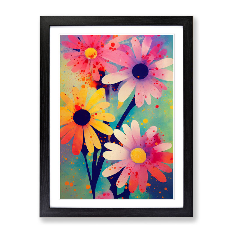 Reinold Daisy Flower Paint Splatter Vol.1 1 Piece Wall Art, 34cm H x 25cm W x 2cm D, Black