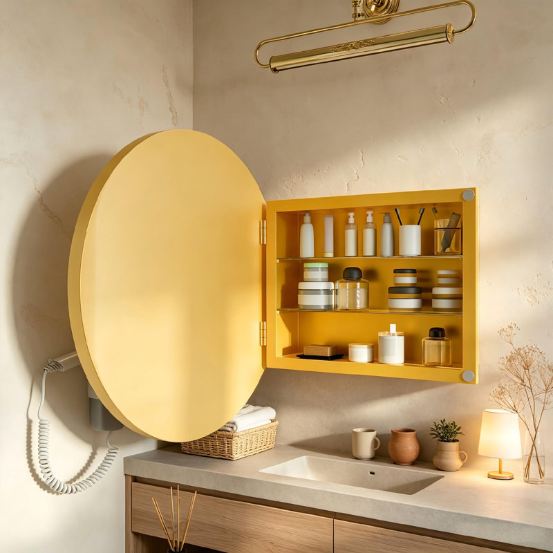 Miroir de salle de bain mural moderne 23,6 po avec tablettes de rangement à 3 niveaux