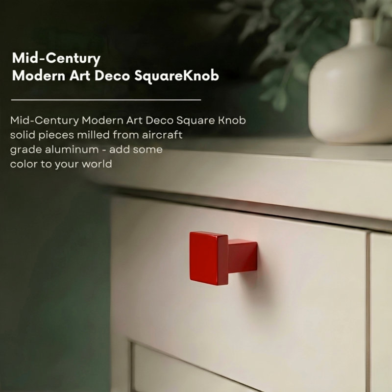 ROUS Hardware Art Deco Square Knob, Rose (Red)