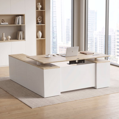 71″ L‑Shaped Electric Standing Executive Desk with Cable Management & Power Station