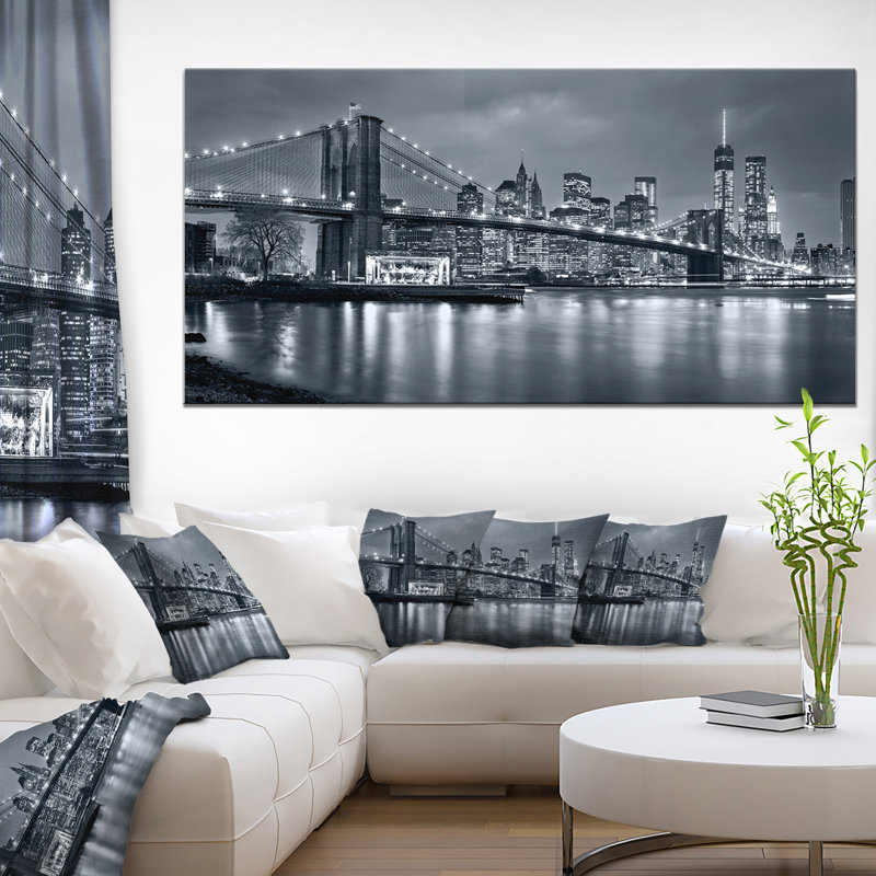 Panorama de la ville de New York la nuit, photographie sur métal, H 34 po x l 44 po, Toile tendue, Sans cadre