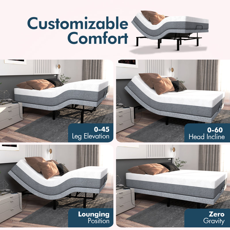 Massapequa Twin XL Massaging Adjustable Bed with Remote 12 Inch Memory Mattress Included