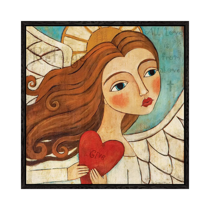 Angel In Blue With Word by Teresa Kogut - Painting on Canvas, Black Framed, 66.04 cm H x 66.04 cm W