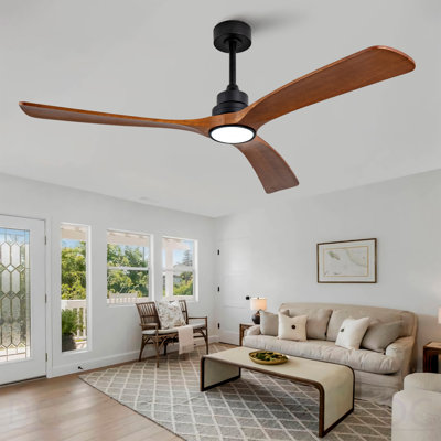 Nouveau ventilateur de plafond en bois 60 pouces avec 3 pales en bois massif, télécommande et moteur à courant continu pour le salon