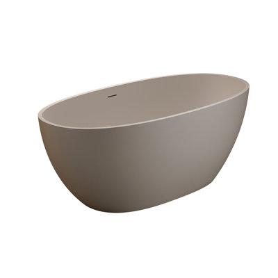 Baignoire autoportante de 63 po à surface solide, beige, résine de pierre, trop-plein et bonde escamotable, usure, baignoire facile à entretenir en beige dur, non perméable, idéale pour la baignade
