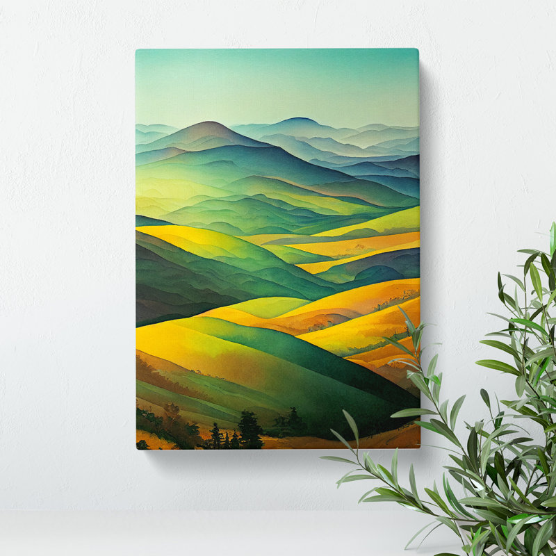 Watercolour Meadow Landscape No.3 - Wrapped Canvas, 76cm H x 50cm W x 3cm D