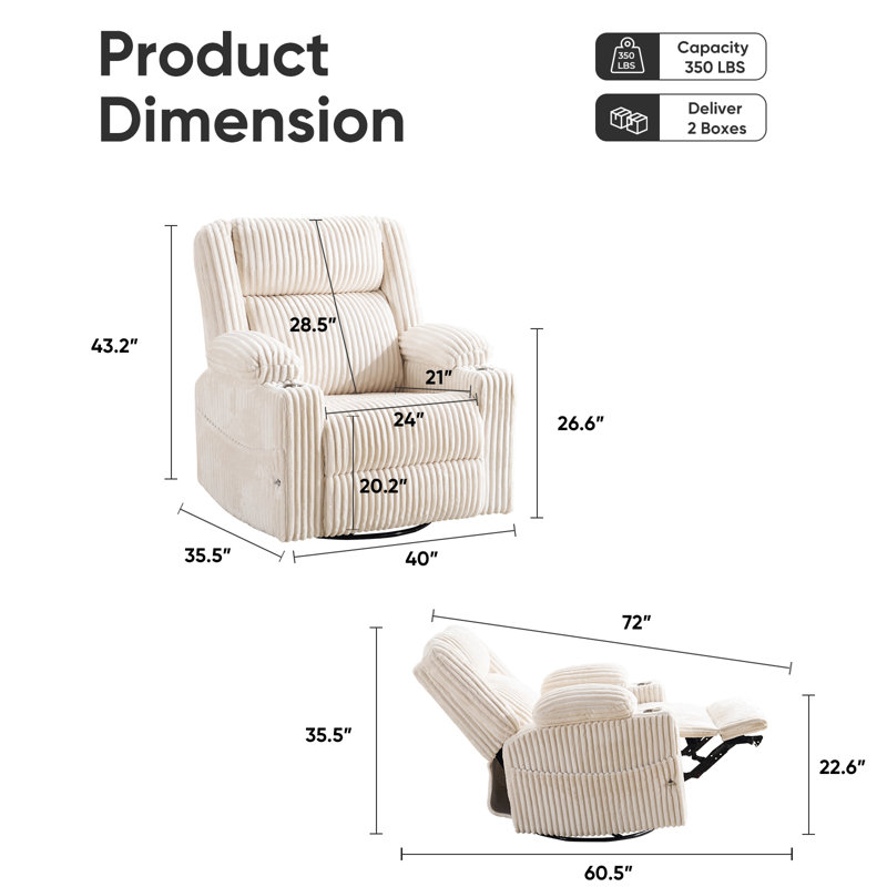  Power Recliner Chair With Massage And Heat,swivel Rocker Recliner Chair For Adults With Arm Storage,phone Stand