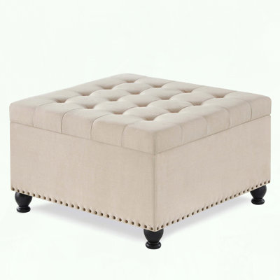 Large Square Storage Ottoman with Nailhead Trim