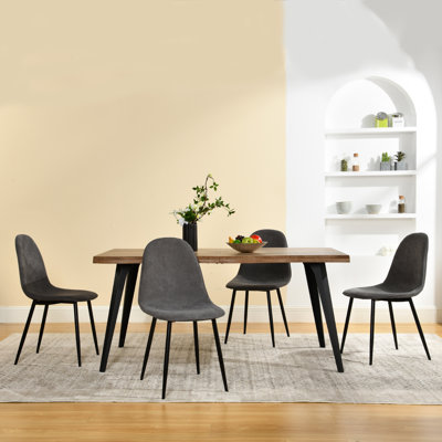 Shivani 5-Piece Modern Dining Set With Rectangular Wood Grain Table And 4 Upholstered Dining Chairs