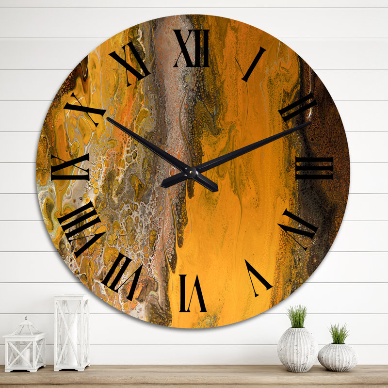 Horloge murale moderne orange, gris, noir et marbre II, Grand