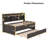 Antique Brown Twin Wooden Captain Bed with Built-in Bookshelves, 3 Drawers & Trundle | Space-Saving Storage-641016875-641016879
