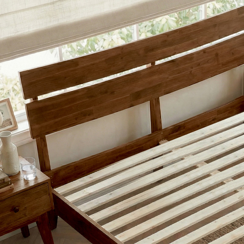 Acacia Aurora Premium Solid Wood Platform Bed Frame and High Headboard, Queen Bed Frame with Headboard Included, Mid Century Modern Bed Frame