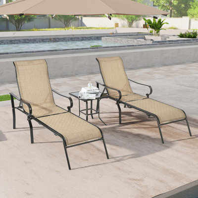 Chaise longue de patio, chaise longue d'extérieur avec 5 dossiers réglables, structure en acier robuste, fauteuil inclinable pour bronzer, chaise de plage, chaise de bronzage pour l'extérieur, cour, balcon, chaises de piscine