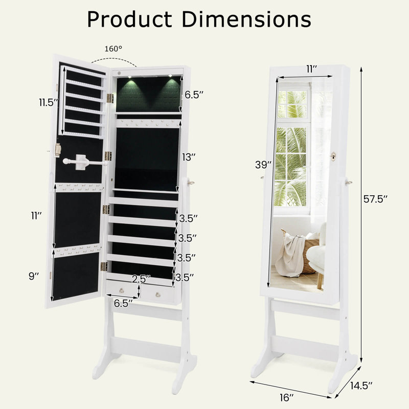 Armoire à bijoux verrouillable verrouillable avec rangement et support , Blanc