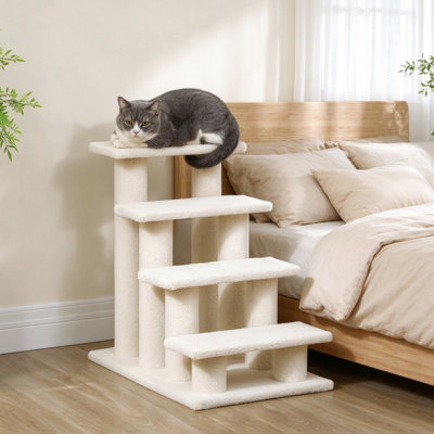 4-Step Dog Steps for Bed & Sofa, Pet Climb Ladder for Dogs & Cats, 63 x 43 x 60 cm, Cream