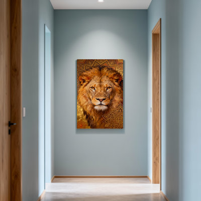 Portrait d'animaux lion avec motif de fond orné